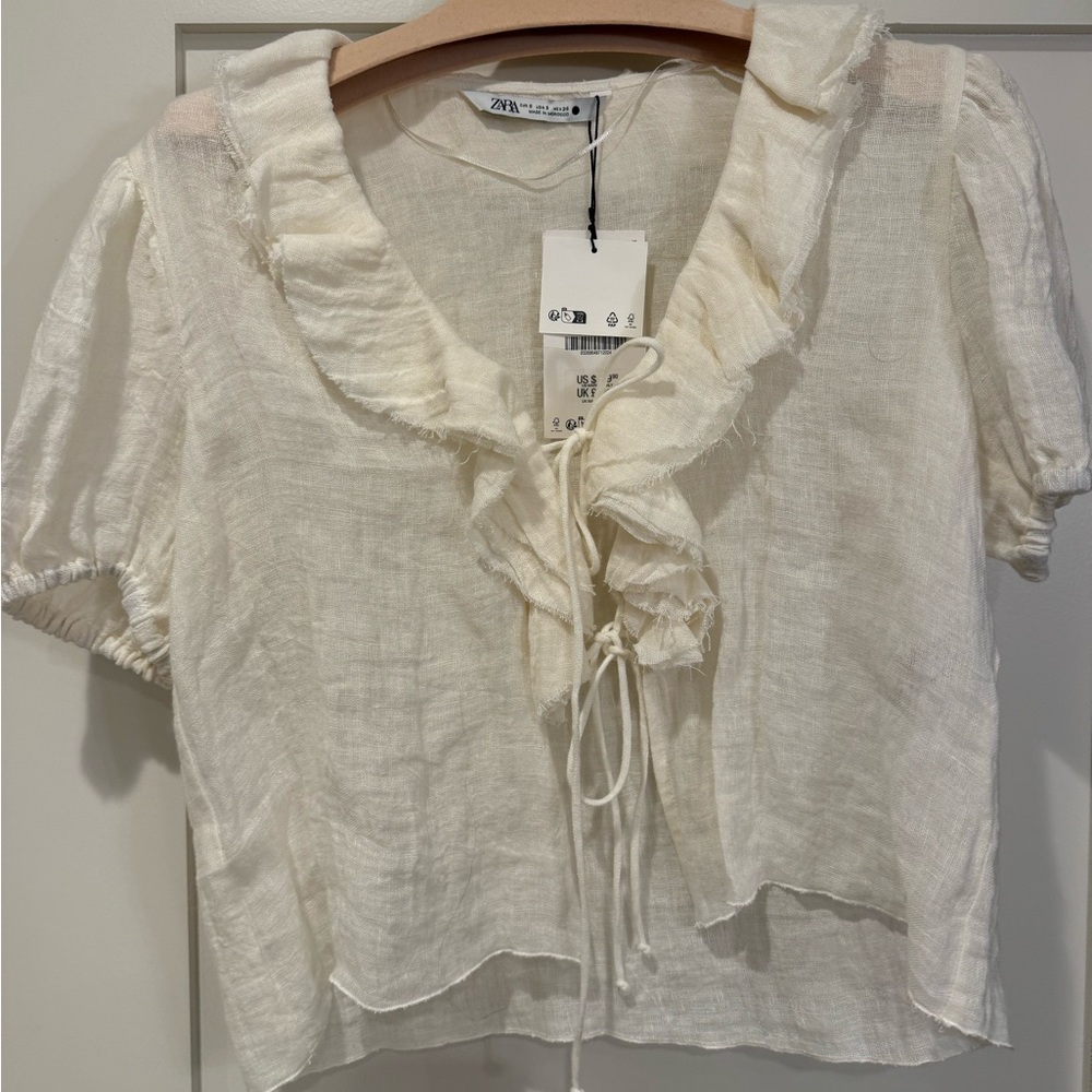 Zara Off-White Ruffled Blouse - Picture 2 of 3